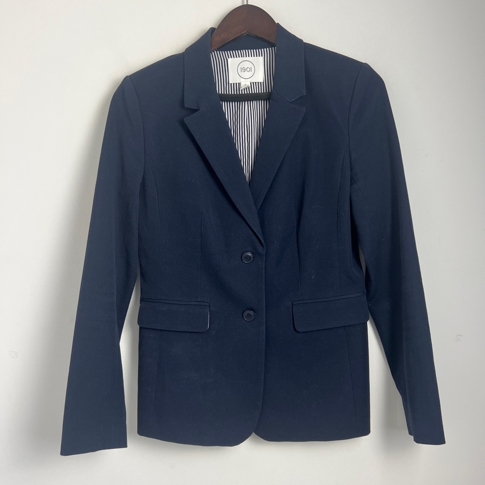 1901 Women's Size 8 Navy Blue Stretch Cotton Twill‎ 2-Button Blazer
